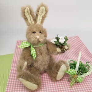 BOYDS STUFFED BUNNY JOINTED 11" WITH BASKET OF ROSES. VINTAGE